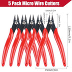 5 Pack Micro Wire Cutters, 5 Inches Flush Cutters Pliers, Diagonal Side Cutters Nippers, Zip Tie Sprue Cutter for Electronics, Plastic Models, Jewelry (Red) - color: Red