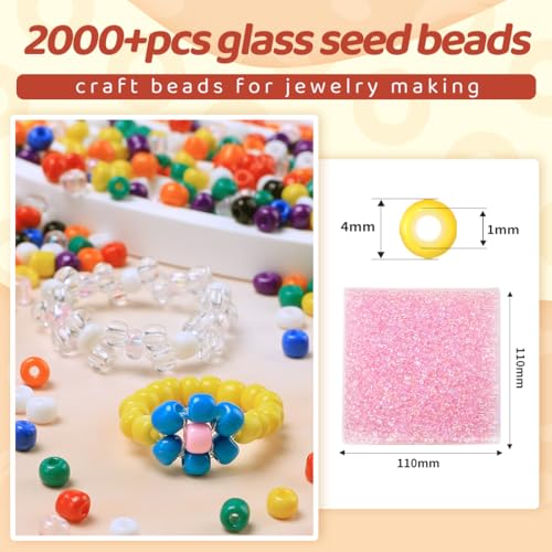 2000pcs Pink Glass Seed Beads, Colorful Tiny 4mm Beads for Jewelry Making, Beading Supplies. - color: Pink