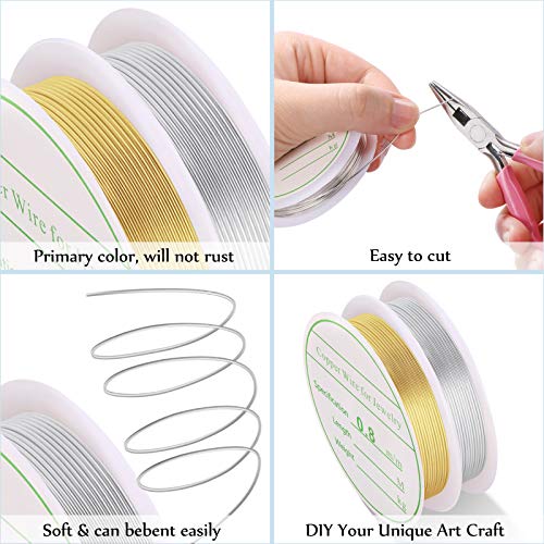 2 Pack Jewelry Craft Wire - 20 Gauge Tarnish Resistant Copper Beading Wire for Jewelry Making, 0.8mm X 3m Each (Gold, Silver) - color: Gold,Silver