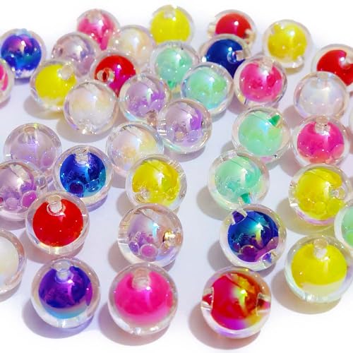 Mixed Lots Shiny AB Color Acrylic Bead DIY Beading Hairband Bracelets Necklace Craft Embelishment (Mixed Colors-Round) - color: Mixed Colors-Round
