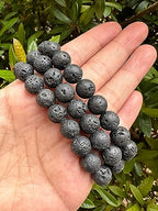 GAF TREASURES Grade A ++ Gemstone Round Bead Adjustable Bracelet 10mm, Genuine Crystal Bead Bracelet, Gift for Men & Women - color: Black Lava