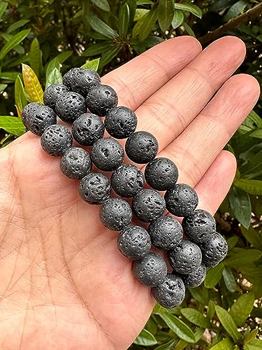 GAF TREASURES Grade A ++ Gemstone Round Bead Adjustable Bracelet 10mm, Genuine Crystal Bead Bracelet, Gift for Men & Women - color: Black Lava