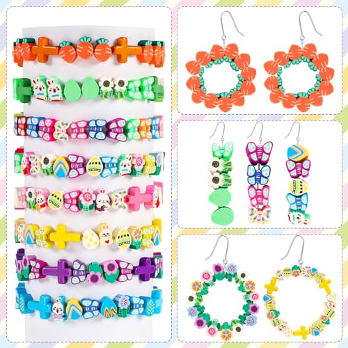 SEPGLITTER Easter Polymer Clay Beads,300pcs Bunny Flowers Carrots Eggs Butterflies Mixed Spacer Beads for Spring Easter Jewelry Making DIY Bracelet Necklace Accessories Craft Party Supplies - color: Multi