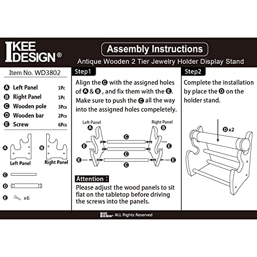 Ikee Design Wooden 2-Tier Bar Bracelet Bangle Jewelry Holder Stand Display Organizer, Wood Bracelet Bangle Holder, Coffee Color, 11.75 W x 5.37 D x 8 H in - color: Coffee