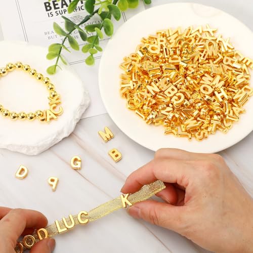Augshy 700Pcs Gold Large Letter Beads,A-Z Mixed Big Alphabet Shape Beads for Jewelry Making Bracelets Necklaces Key Chains Shoelaces Crafts Party Decor(9 x 12 mm) - style: Gold Alphabet Style