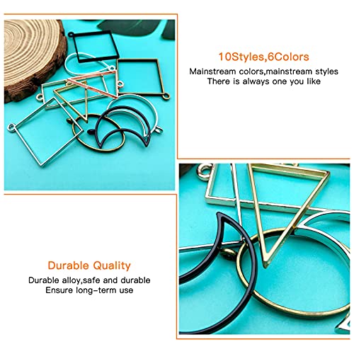 Oubaka 60Pcs Open Back Bezels Pendants,10 Styles Hollow Frame Pendants Casting Frame Pendant Open Back Bezel Pendant for Jewelry Findings,Earrings,Necklace,Bracelet,DIY Crafts(6 Colors) - color: 6 Colors;6 Styles