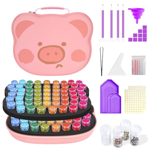 ZORETCO Diamond Painting Storage Box, 120 Slots Bead Storage Containers with Tools Kit for Diamond Art Accessories Beads Organizer Craft Jewelry - color: Pink, size: 120 Jars