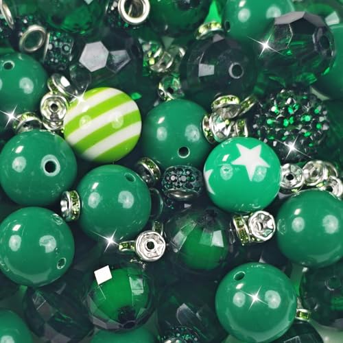 106 Pcs 20mm Beads for Pens Making with Rondelle Spacer Beads Dark Green Acrylic Focal Bubblegum Bead Crystal Round Sparkly Chunky Bead for Pens Beadable Keychain DIY Craft Jewelry Making Supplies - color: Dark Green