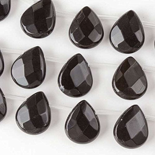 Cherry Blossom Beads Black Obsidian Beads 12x15mm Faceted Top-Drilled Teardrop - 12 pcs/ 8 Inch Strand - color: Black Obsidian