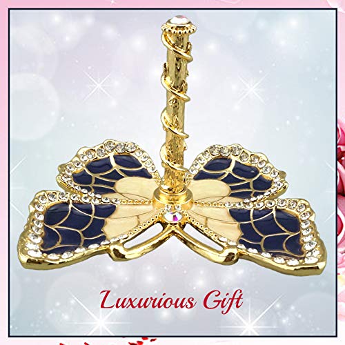 Matashi Gold Plated Butterfly Jewelry Organizer with Blue Enamel & Crystals – Elegant Ring Holder – Ideal Gift for Her on Mother’s Day, Valentine’s Day, Christmas - color: Blue