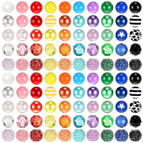 Huquary 100 Pcs 20mm Rhinestone Bubblegum Beads for Pens Mixed Crystal Resin Chunky Beads for DIY Craft Keychain Necklace Bracelet Jewelry Making(Bright Color) - color: Bright Color