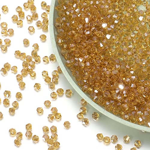 1000pcs Crystal Glass Beads 4mm Bulk Faceted Bicone Spacer Beads for DIY Jewelry Making - color: Amber AB, size: 4mm