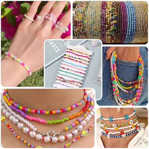 Approx 5000pcs 12/0 Glass Seed Beads for Jewelry Making, 2mm Mix 10 Colors Tube Beads Glass Bugle Beads Waist Beads Kit for Bracelets Necklaces Earrings DIY Supplies (Lake Blue) - color: Lake Blue