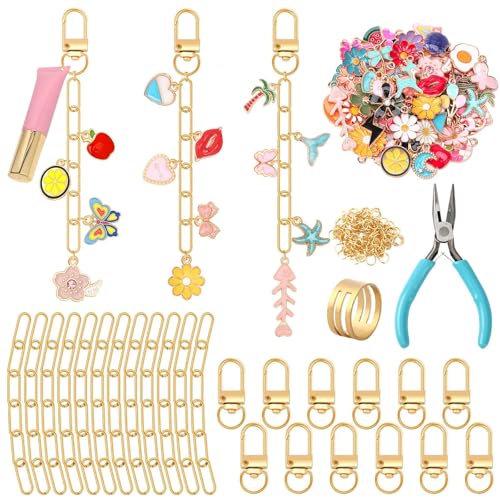 AUGSUN 189Pcs Keychain Making Kit, Charm Jewelry Chain Making Crafts Including 60 Charms 12 Keychain Clips Hooks 15 Extender Chains 100 Jump Ring and Jewelry Plier for Crafts Accessories - style: Grace