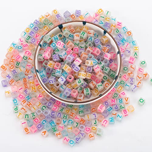 ToBeIT1000Pcs Glow Letter Beads Acrylic Letter Beads Cube Beads Glow in The Dark Beads for Jewelry Making, Bracelets, Necklaces(6 * 6glow Color) - color: glow color