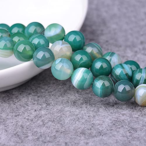 37Pcs Natural Crystal Beads Stone 10mm Green Stripe Onyx Agates Gemstone Round Loose Energy Healing Beads for Bracelet Necklace Earrings Jewelry Making - color: Green, size: 10MM