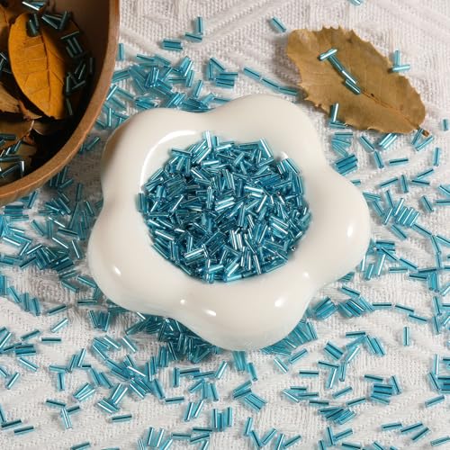 2000Pcs Tube Seed Beads 2x7mm Mini Long Glass Bugle Bead Small Craft Loose Spacer Beads for DIY Phone Charms Waist Bead Bracelets Earrings Necklaces (Sky Blue) - color: Sky Blue