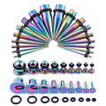 Longbeauty 14G-00G 36pcs Ear Gauges Stretching Kit Surgical Steel Tapers for Ears Gauge Starter Kits Single Flat Top Gauges Plugs for Women Men - color: Colorful
