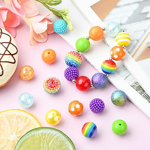 DanLingJewelry 50Pcs 20mm Rainbow Theme Bright Color Acrylic Bubblegum Beads Set Colorful Chunky Beads for Jewelry Making Supplies - color: 50pcs - rainbow