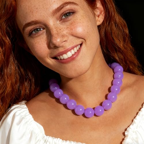 Chunky Acrylic Resin Beaded Necklace for Women Colorful Large Round Choker Adjustable Stack Acrylic Beads Necklace Resin Summer Party Jewelry - style: Purple
