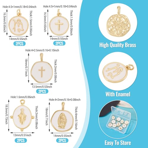 Craftdady Golden Plated Enamel Pendants White Oval Flat Round Dangle Charms for DIY Earrings Necklace Bracelet Making - color: Golden Virgin Mary-5 Styles