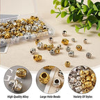 Craftdady 160Pcs Tibetan Alloy Barrel Spacer Beads 16 Styles Large Hole Retreo Metal Barrel Tube European Beads for Jewelry Crafts Making, Hole: 2-5mm - color: 2 Colors, Barrel, 160pcs