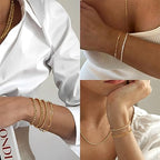 adoyi Gold Bracelets for Women, 14K Gold Plated Stackable Bracelet Stack Set Adjustable Charm Paperclip Chain Cuban Link Layered Waterproof Jewelry Sets Gifts for Womens - color: Gold 6.5 IN General Wrist