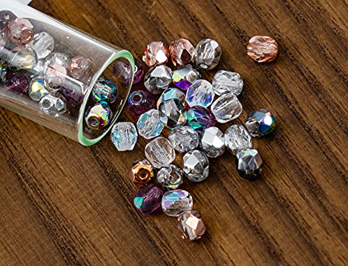 1.8 oz (50 g, cca 600pcs) Mix of Faceted Fire Polished Pressed Czech Glass Beads, Sparkling Shiny Mix - color: Mix 01 Warm Transparent, size: 50 g