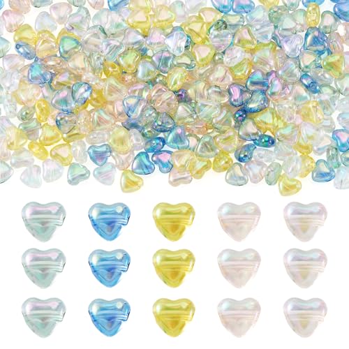 Craftdady 250Pcs Acrylic Heart Beads Transparent Colorful Heart Shape Beads AB Color Mini Crystal Love Bead for Valentine Day Jewelry Making Bracelets Earrings Key Chains 6x7mm, 5 Colors - color: 5 Color Heart