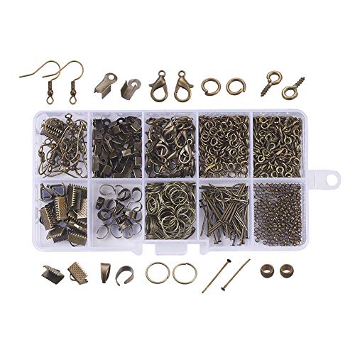 Pandahall Antique Bronze Jewelry Beading Starter Kits with Brass Crimp End Caps and Jewelry Findings for Bracelet Necklace Earring Making Repairing - color: Antique Bronze