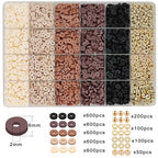MIIIM Coffee Brown Clay Beads Kit for Bracelets Making, Heishi Beads for Friendship Bracelet, Clay Charms and Gold Spacers for Jewelry Making, Crafts, Concert, Raves, Gifts - color: Coffee Brown