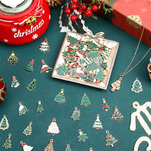 SANNIX 90 Pcs Christmas Charms for Jewelry Making, Christmas Tree Charms Holiday Xmas Enamel Pendants for Bracelets Necklaces Earrings Making and Crafting - color: Christmas Tree Color