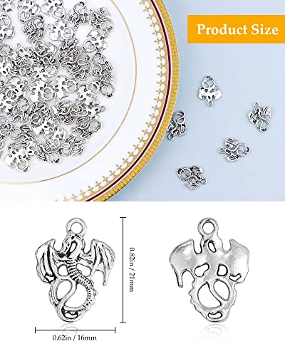 JIALEEY 50PCS Dragon Charm Flying Courage Pendant for DIY Jewelry Making Necklace Bracelet Accessaries, Antique Silver 21x16mm