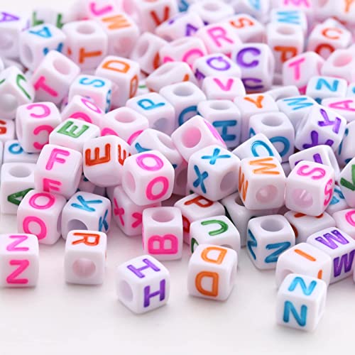 ToBeIT 1000pcs Letter Beads Alphabet A-Z Cube Acrylic Beads for Jewelry Making, Bracelets, Necklaces (6 * 6 White Color) - color: white color