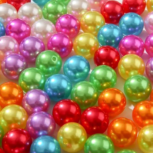 100pcs Color Pearl Beads 20mm Acrylic Bead Bulk Mixed Color Opaque Beads for Pen Bag Jewelry Making Necklace Bracelet(Pearl-1) - color: pearl-1