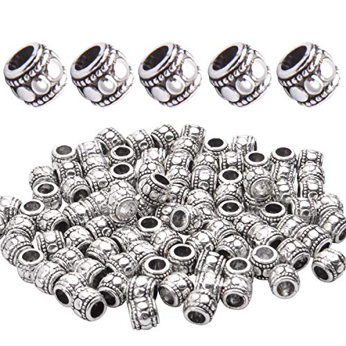 BronaGrand 100pcs Tibetan Silver Spacer Beads Large Hole Beads Charms Hollow Tube Bead for DIY Necklace Bracelets - color: Silver