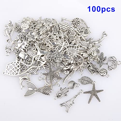 CHuangQi 100pcs Bulk Lots Jewelry Making Charms, Mixed Smooth Metal Charms, Pendants Bracelet Necklace Jewelry Making and DIY Craft Accessories - color: Silver