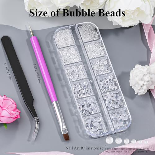1600Pcs 3D Mixed Sizes Bubble Beads Nail Charms Jewelry, 2-6mm 3D Semi-Circular Dewdrop Water Droplets Bubble Balls Flatback Rhinestones Jewels Gems with Pickup Tools for Nails DIY Crafts(15-K1-beads) - color: 15-K1-white-bubble-beads