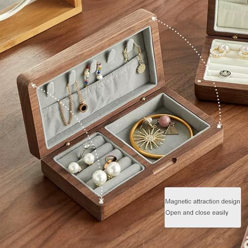 Wooden Jewelry Box, Simple Solid Wood Wooden, Ring Holder and Necklace Organizer, Black Walnut - size: L16.5*W9.5*H4cm