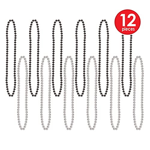 Party Beads - Small Round - size: 12-Pack, style: Black & Silver (12-Pack)