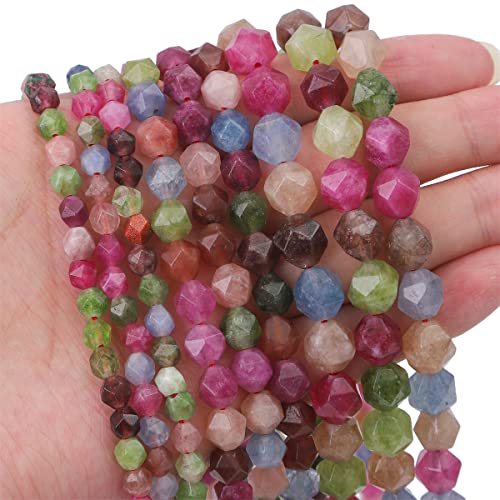 BEADIA Faceted Natural Tourmaline Agate Stone Round Beads 6mm 36cm/Strand for Jewelry Making - color: Tourmaline Agate, size: 6mm