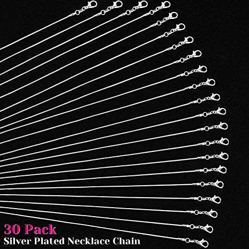 PAXCOO 30 Pack Bulk Necklace Chain Silver Plated Necklace Snake Chains for Jewelry Making, 1.2 mm (20 Inches) - size: 20 Inches