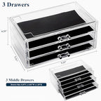 Sea Team Clear Makeup Organizer with Drawers, Acrylic Plastic Cosmetic Display Case, Jewelry Storage Box, Holder for Dresser, Bathroom, Vanity, Countertop (3 Middle Drawers) - size: 3 Middle Drawers