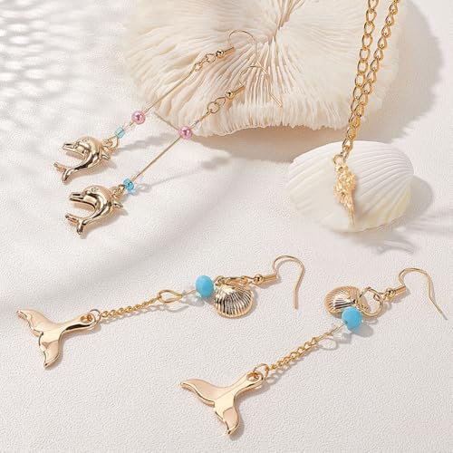 SUNNYCLUE 1 Box 10 Styles Real 18K Gold Plated Ocean Theme Charms Sea Animal Charms Shell Starfish Dolphin Fish Tortoise Dangles Bulk for DIY Earring Necklace Bracelet Jewelry Making - color: 18k Gold Plated 20pcs Charms