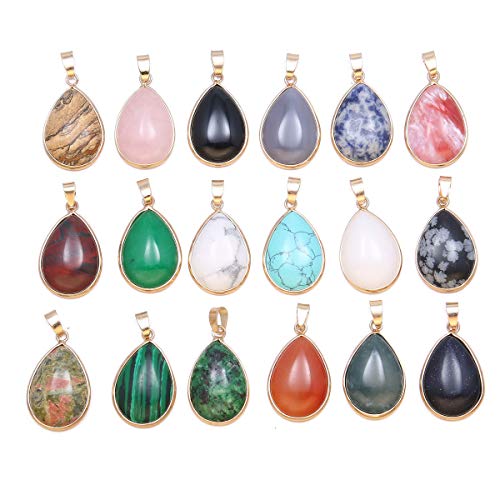 QSLLER 6pcs Natural Stone Pendants,Water Drop Shape Natural Semi-precious Stone Pendants Charms for DIY Jewelry Making Necklace Bracelet