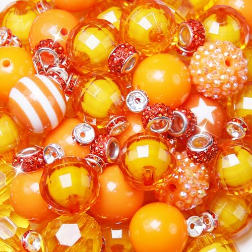 106Pcs 20mm Beads for Pens Making with Rondelle Spacer Beads Orange Acrylic Focal Bubblegum Bead Crystal Round Sparkly Chunky Bead for Pens Beadable Keychain Necklace DIY Craft Jewelry Making Supplies - color: Orange