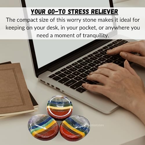 Amazing Gemstone 7 Chakra Worry Stone Meditation Crystals and Healing Stones - color: 7 Chakra