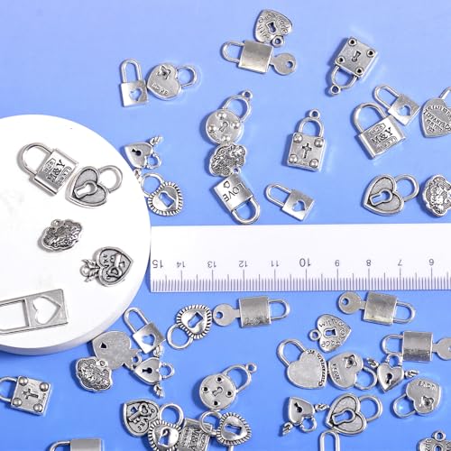 stino 100 Gram Metal Charms for Jewelry Making, Silver & Gold Plated, Bulk Pack for Bracelets, Necklaces, Crafts - color: Heart Lock Silver