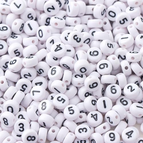 1000Pcs Acrylic Number Beads Round Number Round Beads 4x7mm Mixed Number Beads, for Jewelry Bracelets Necklaces Key Chains Making (Black-White) - color: Black-White