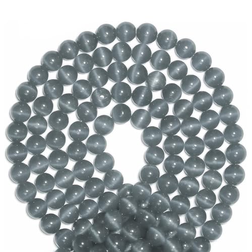 100pcs Gray Cat Eye Beads 8mm Round Semi Precious Stone Hole Size 1mm DIY Charm Spacer Beading Smooth Gemstone Loose Beads for Jewelry Making Bracelets Necklaces Earrings Crafting - color: Gray